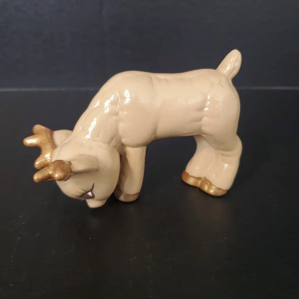 Kitchy Reindeer Ceramic Figurine Lot Of 2 - Grazing 4